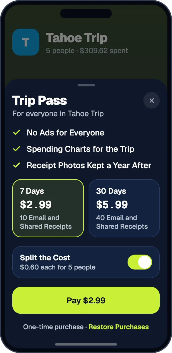 The Trip Pass sheet: 7 days for $2.99 or 30 days for $5.99